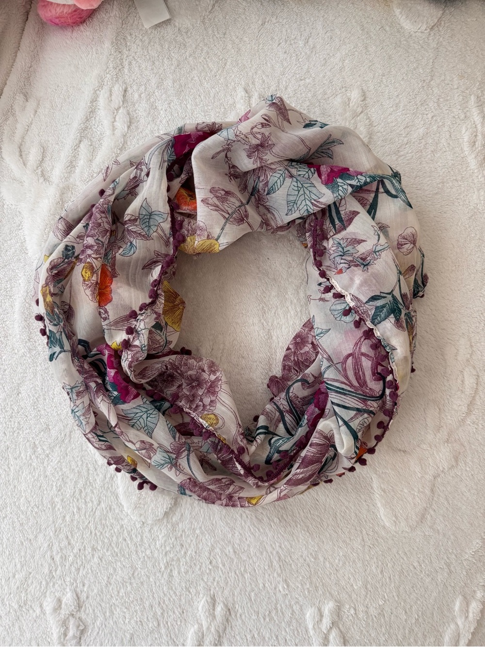 Floral Lightweight Infinity Scarf in Mauve and Teal